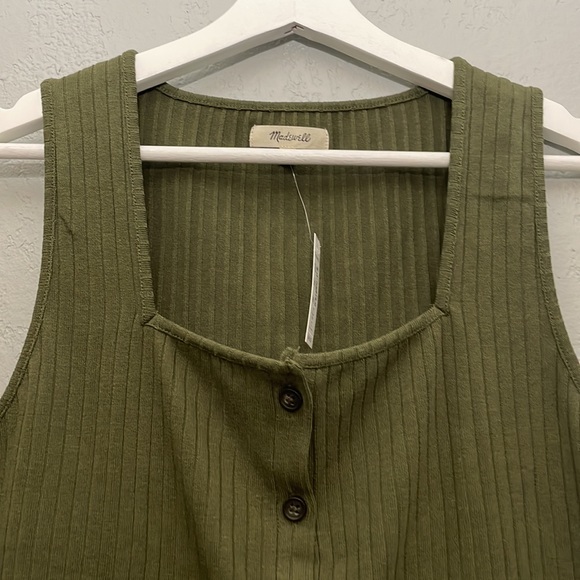 NWT Madewell Ribbed Button Front Crop Tank Olive Green - Picture 2 of 9